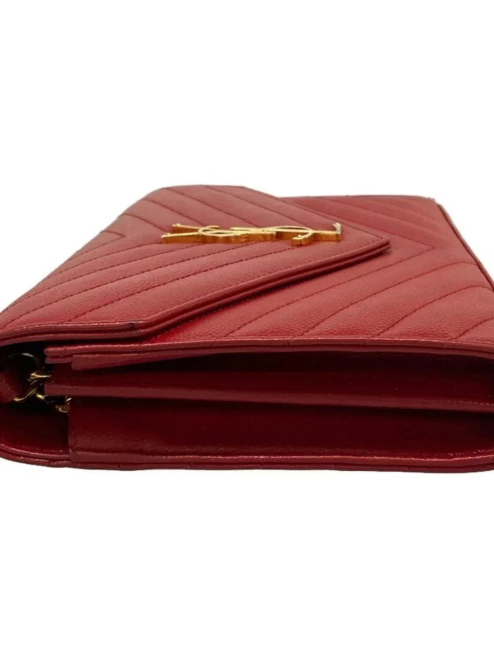SAINT LAURENT PARIS Monogram Chain Wallet 377828 Red Leather Other Style Wallet - Picture 10 of 12